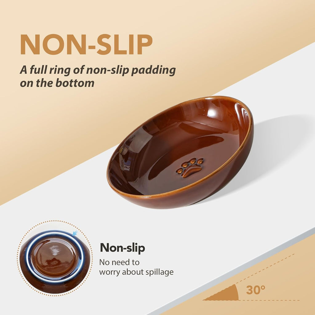 Elevated Cat Bowls, Ceramic Cat Bowl with Wood Stand, Wide Opening