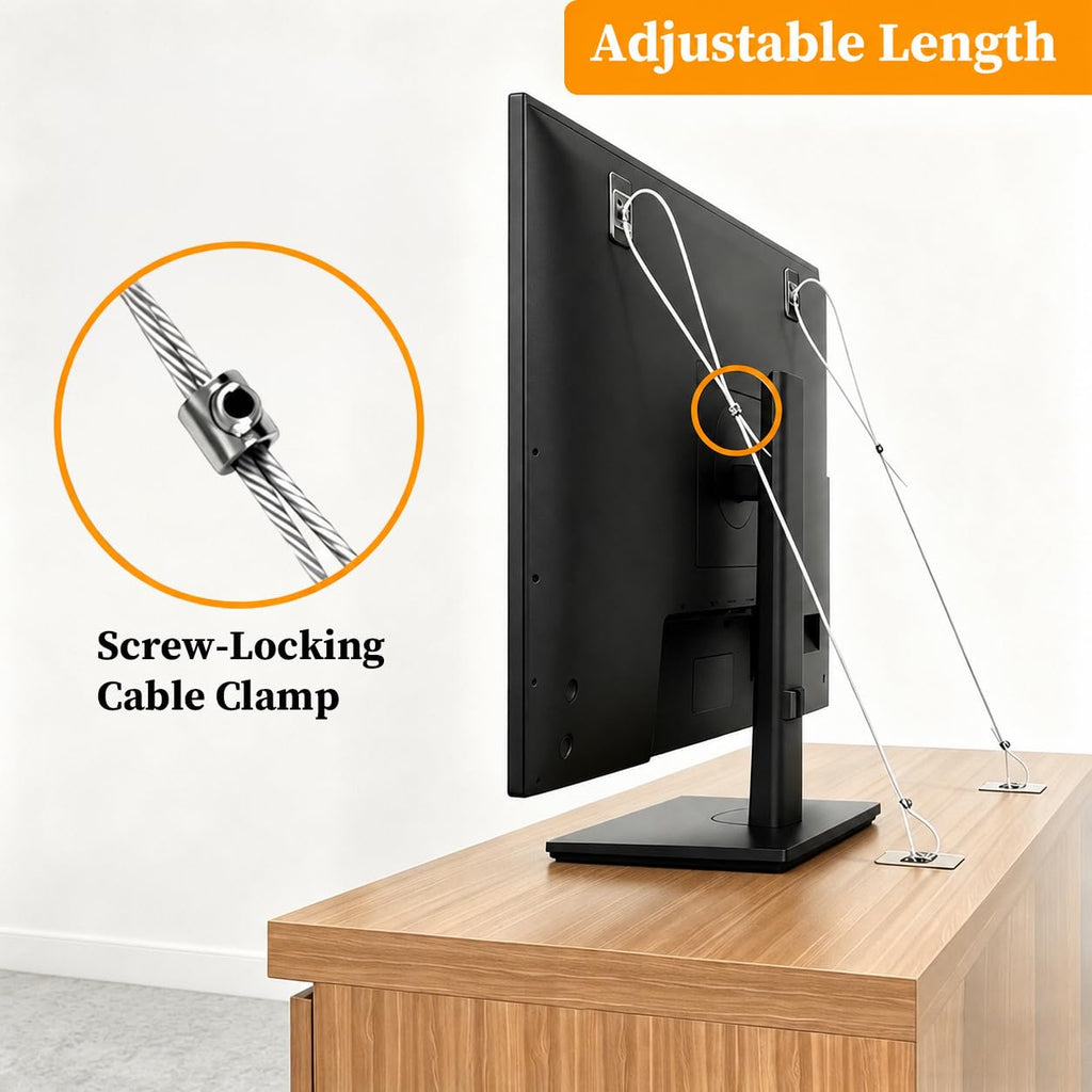 6 Pack Adjustable TV Safety Straps Stainless Steel, No-Drill Adhesive Anti-Tip Furniture Wall Anchors, Secure Flat