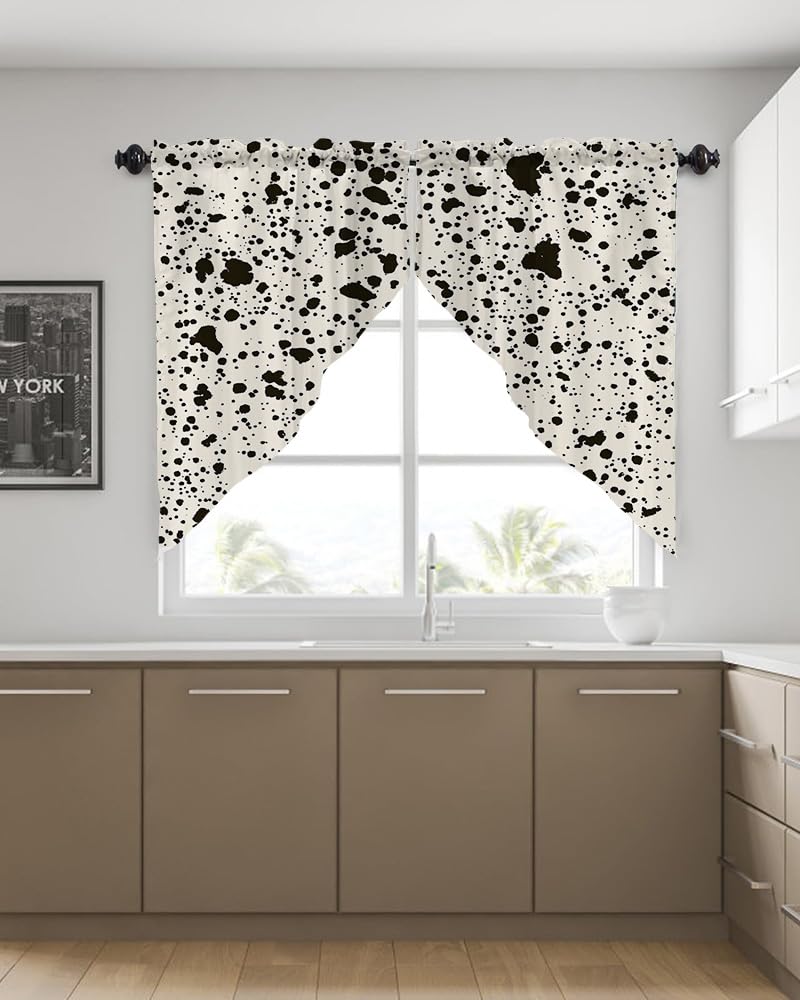 Speckled Window Curtains, Black White Spotted Pattern Valance