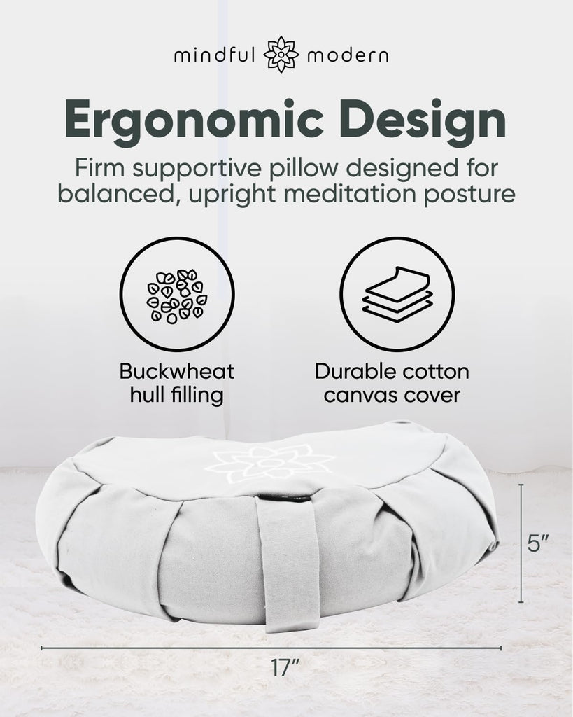 & Modern Large Meditation Cushion | Zafu Yoga Bolster Meditation Floor Pillow Seat | Buckwheat Hull Filled Crescent