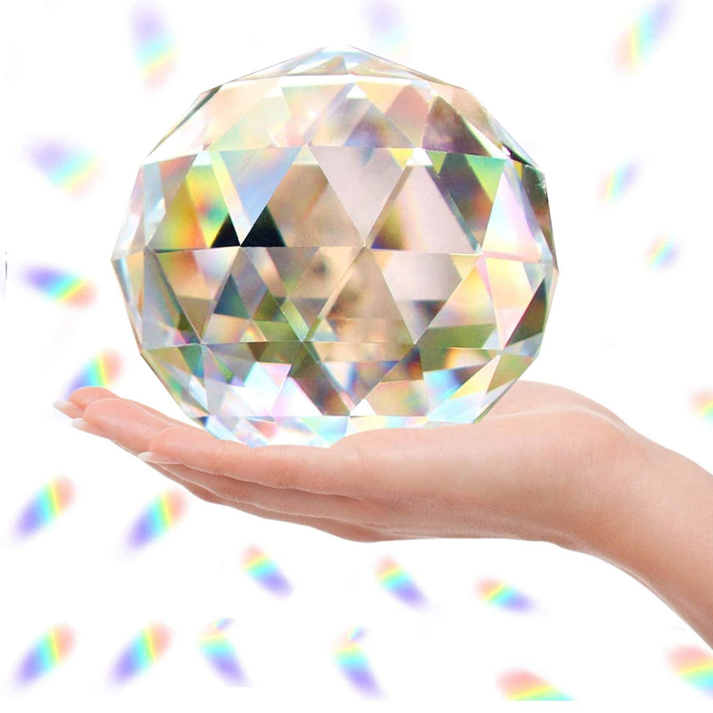 Clear Glass Crystal Ball Prism Suncatcher Rainbow Maker, Sphere Faceted Gazing Ball for Window, Feng Shui, Home