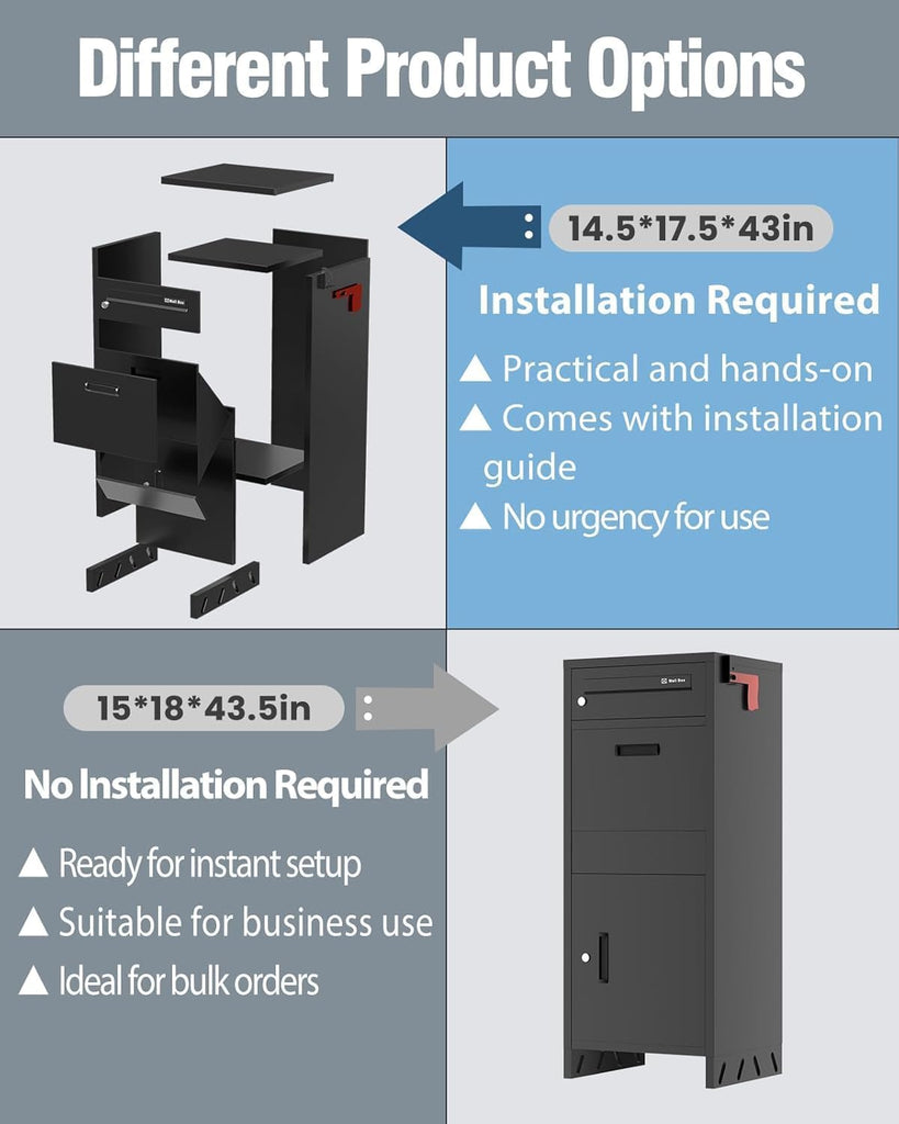 Package Delivery Boxes Drop Box Theft Mailbox with Custom Address Stickers,Assembly(14.5 * 17.5 * 43 in)