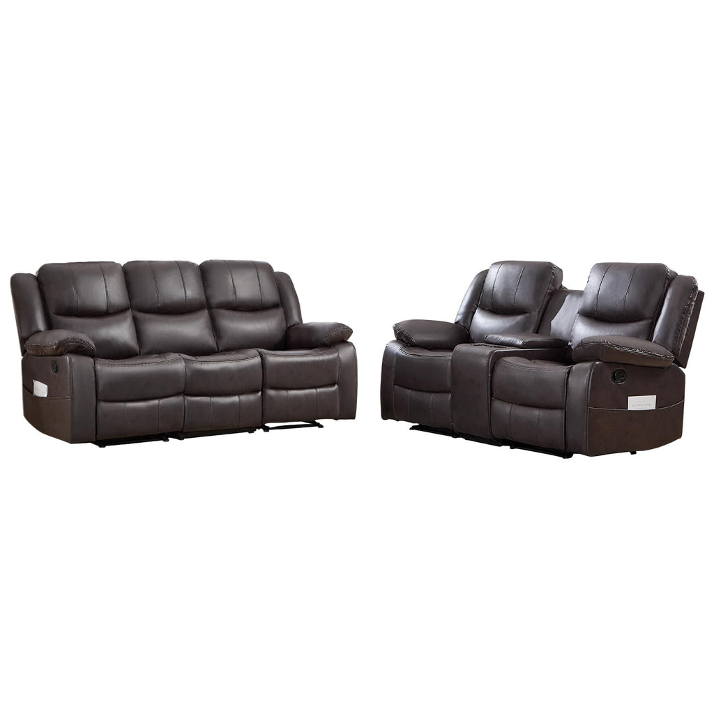 2 Pieces Manual Recliner Sofa Set, Faux Leather Reclining Couch Set, Included Loveseat Recliner Couch and 3 Seat