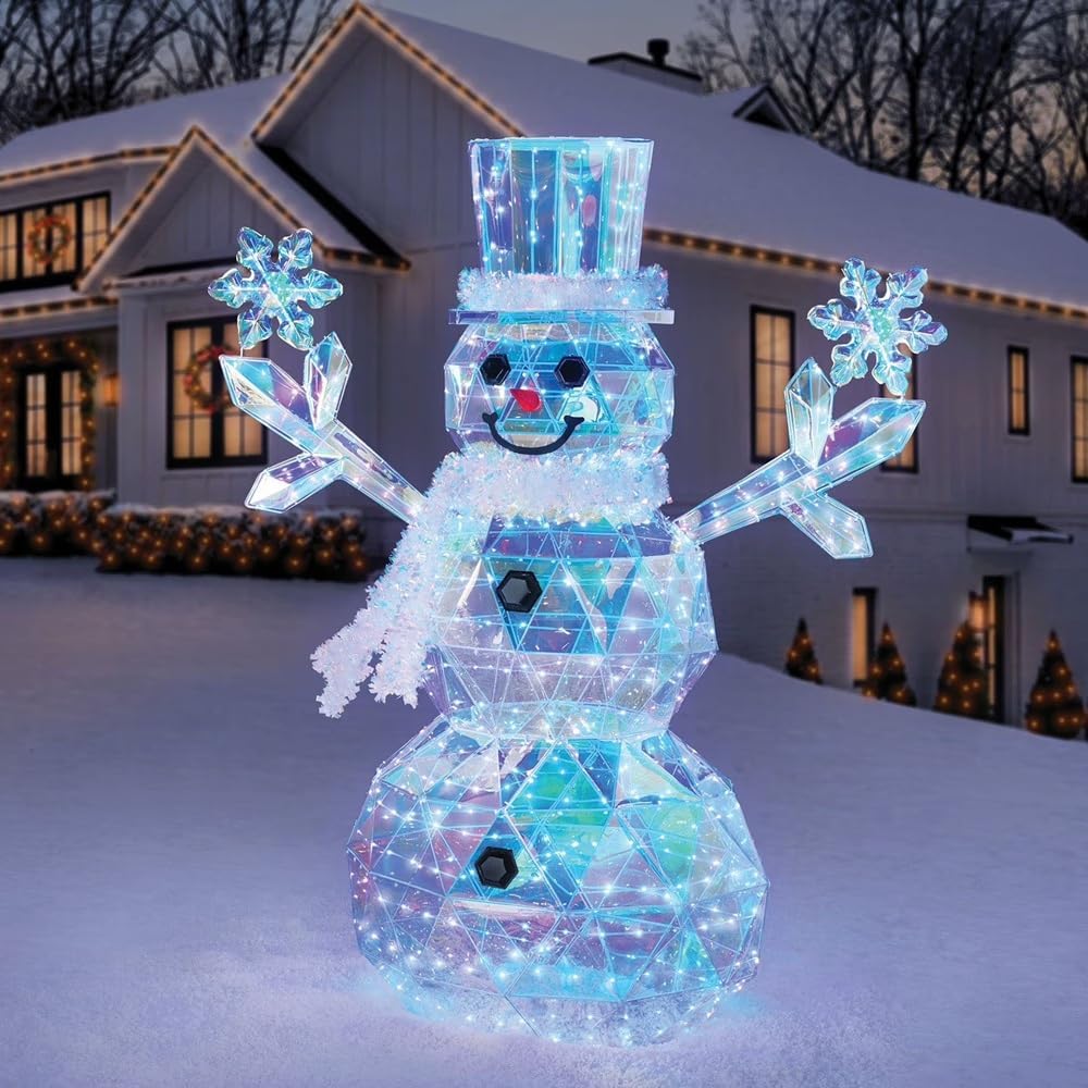 Prismatic 6 Foot LED Lighted Snowman Outdoor Christmas Decoration, Color Changing Crystal Effect, Holiday Winter Yard