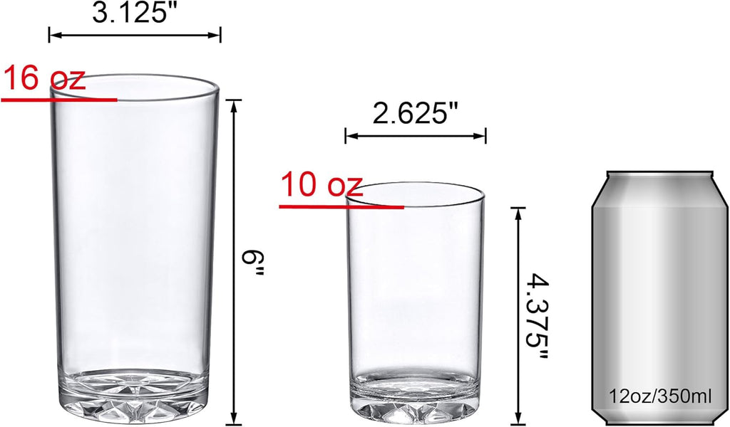 Liberty - 8-Ounce and 16-Ounce Plastic Tumblers (Set of 8), Plastic Drinking Glasses, Reusable Plastic Cups