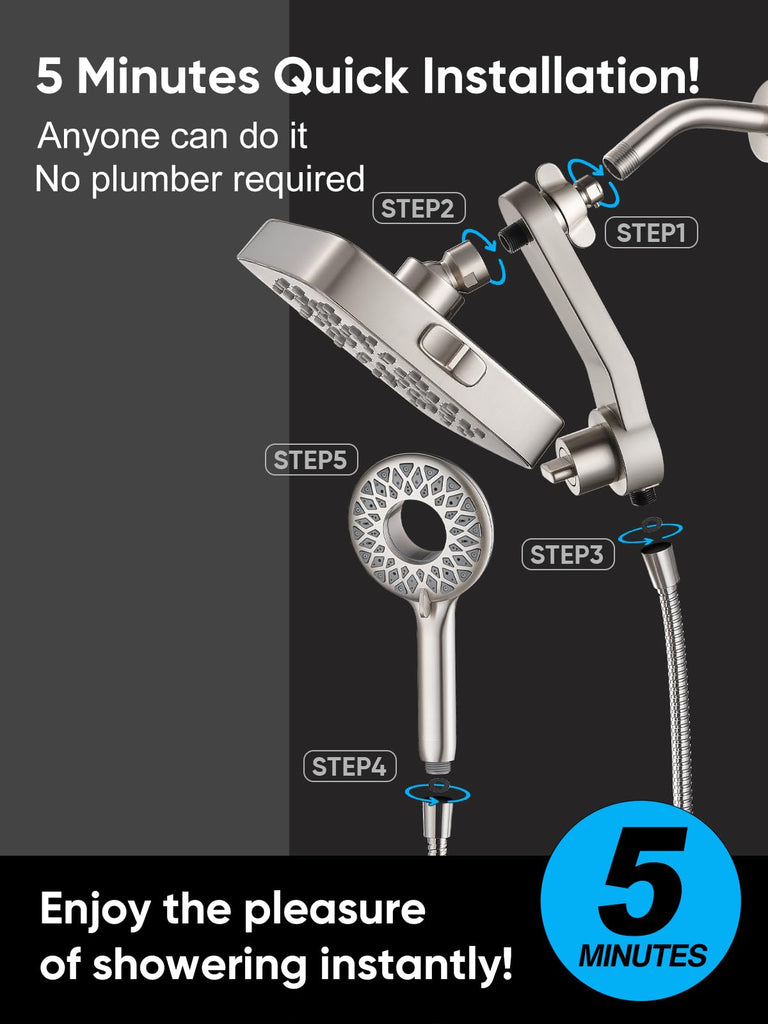 Dual Shower Head with Magnetic Handheld, Brushed Nickel