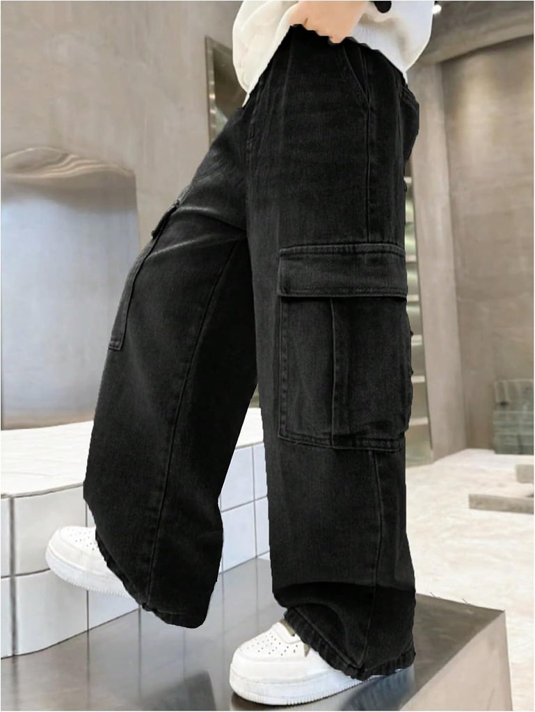Boys Jeans Baggy Straight Leg Denim Cargo Pants with Pockets