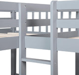 Twin L-Shaped Bunk Bed with Storage Drawers, Wooden Bunk Bed for 4, Grey