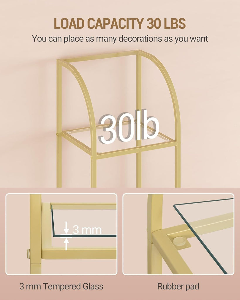 Bookcase Bookshelf, Tempered Glass Arched Bookshelf for More Storage, Slim Shelving Unit, Steel Frame