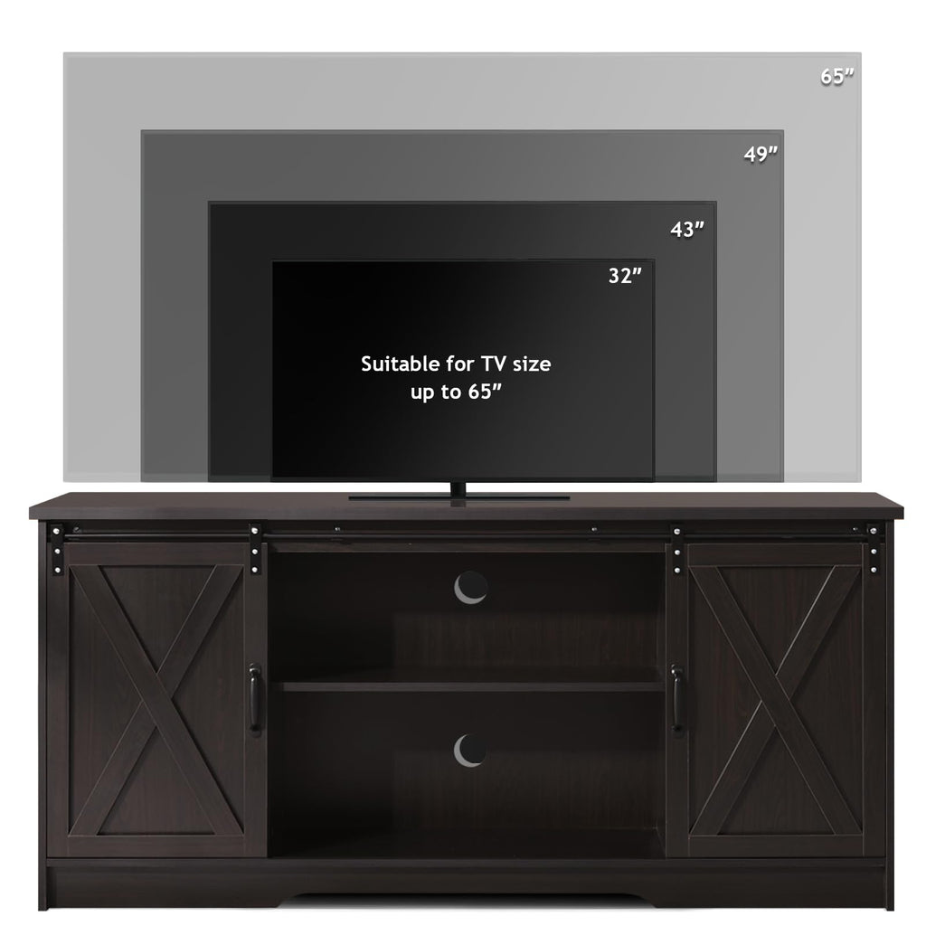 65 Inch TV Stand with Sliding Barn Doors, Espresso Entertainment Center for 65 Inch TV with Storage Cabinet