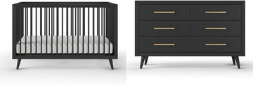 Cranbrook Design 4-in-1 Convertible Baby Crib Nursery Furniture Set, Baby Bed and 6 Drawers Double Dresser, for