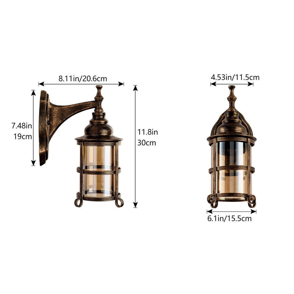Rustic Amber Glass Wall Sconce 2-Pack, Bronze Brushed, Industrial Farmhouse Lamp Porch Lighting Waterproof Retro Lamp