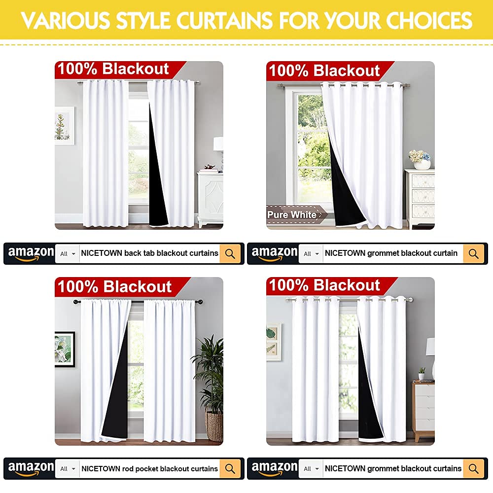 White 100% Blackout Lined Curtains 52x63 Inches 1 Pair