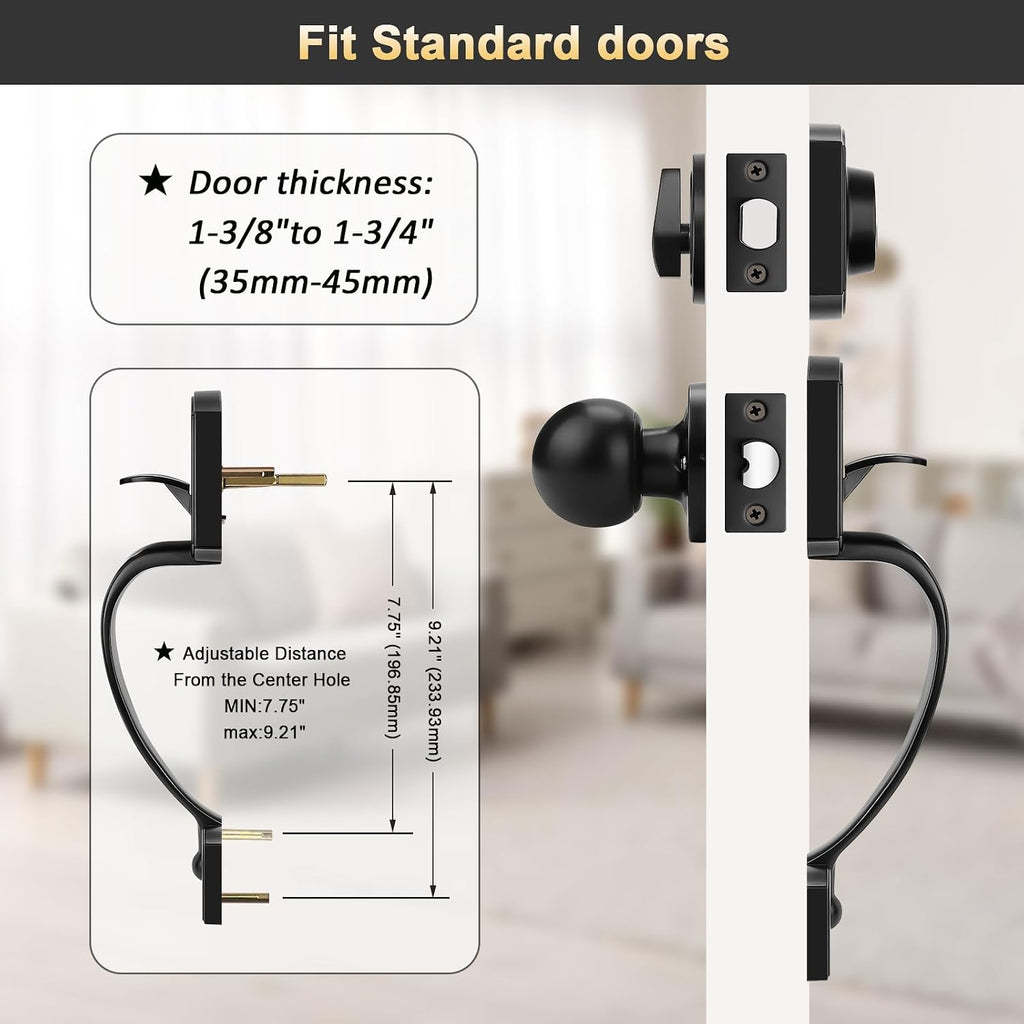 Front Door Lock Set Matte Black Exterior Door Handle, Deadbolt Lock with Interior Door Knob for Entry Doors