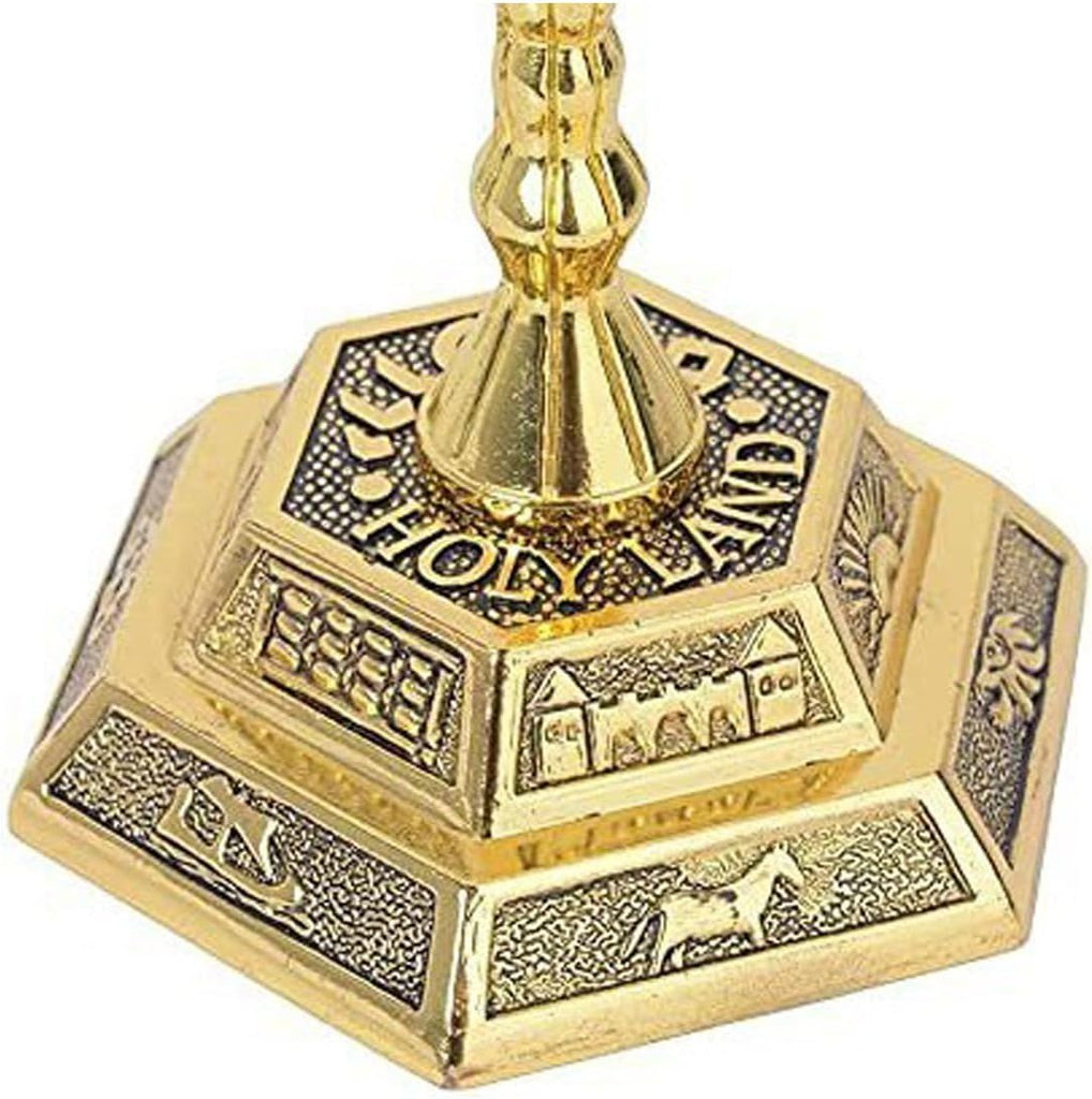 Jewish Candle Sticks 7 Branches - 12 Tribes of Holder for Hanukkah and Kwanzaa, Jerusalem Temple (8 Inches, Gold)