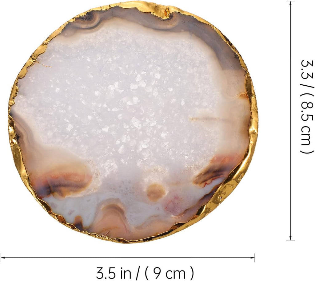 Natural Agate Coaster Golden-Plated Cup Mat for Coffee Tea & Beverage Water-Absorbent Stone Drink Coaster Bar 3.54 X