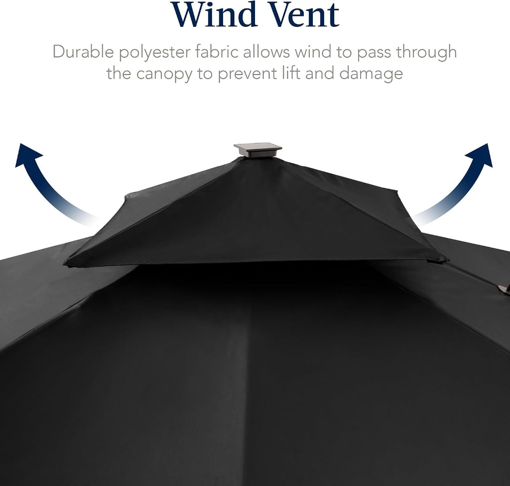9x12ft LED Cantilever Patio Umbrella w/Base Included & 360° Rotation