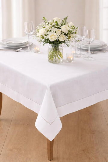 Rochester Collection Contemporary Hemstitched Polyester 90 x 90 Inch Table Cloth for Dining Table, B