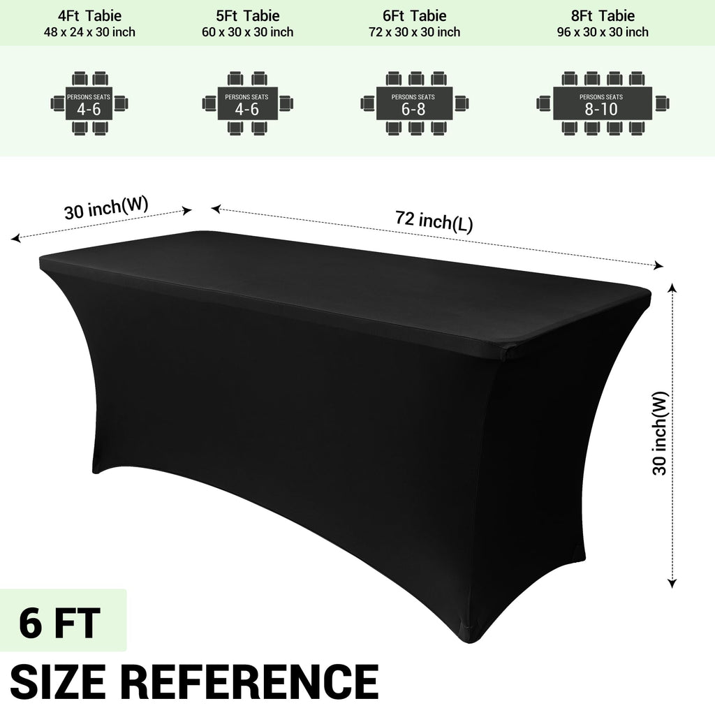 6ft Stretch Black Spandex Table Cloth 2 Pack for Folding Tables