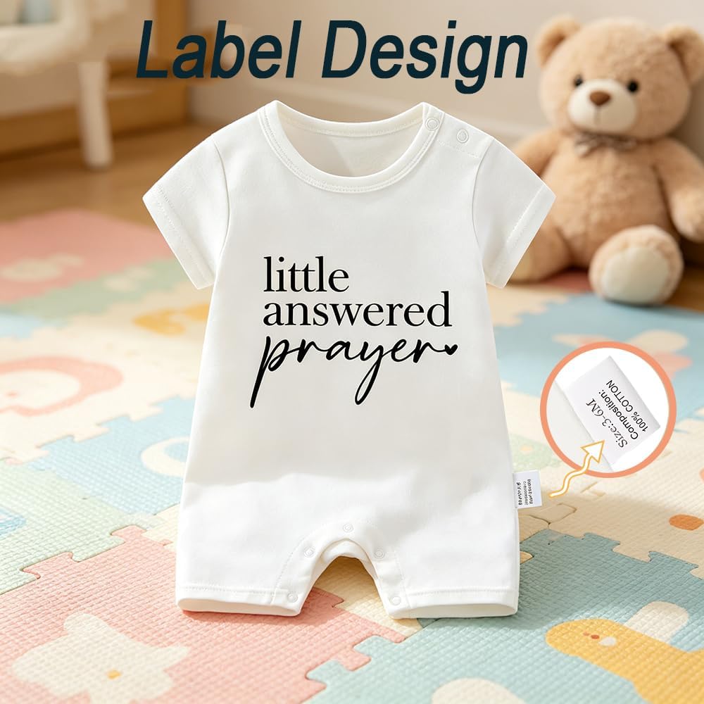 Little Answered Prayer Bodysuit, Pregnancy Announcement Gender Neutral Baby Gifts, Cute Infant Short-Sleeve Clothes