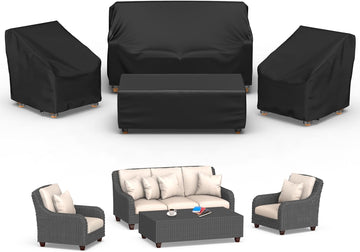 Patio Furniture Covers, 4 Piece Outdoor Furniture Cover Waterproof includ Ourdoor Sofa Cover, 2 Chair Covers, Coffee