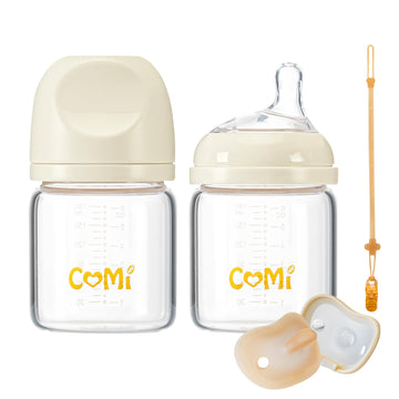 Natural Glass Baby Bottles for Breastfeeding Babies,Newborn Anti-Colic Baby Bottle Set with Slow Flow Nipple,0-3