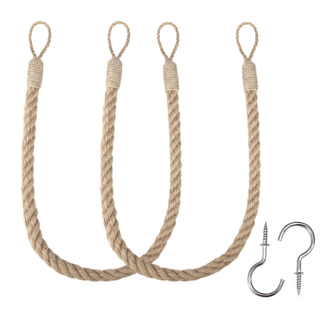 Jute Curtain Tiebacks Ropes Tie-Backs, Handmade Curtain Holdbacks Bohemian Style Woven TieBacks(Jute,2pack)