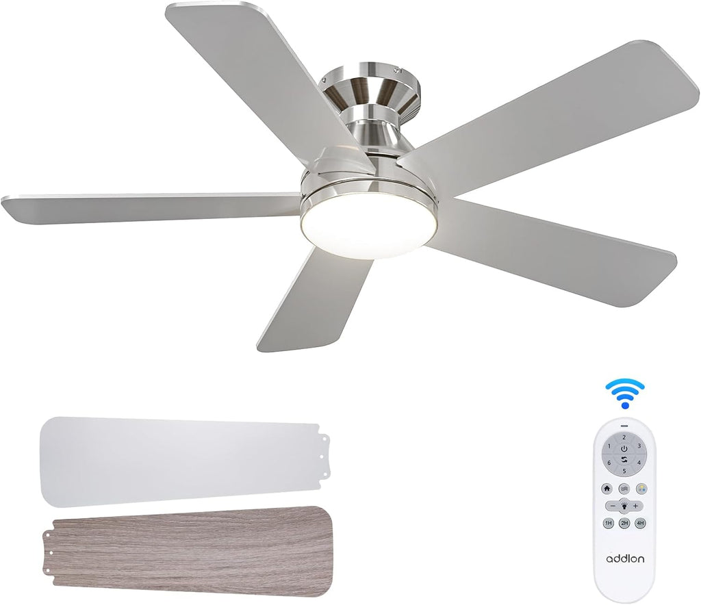 Ceiling Fans with Lights, 42 Inch Low Profile Ceiling Fan with Light And Remote Control, Flush Mount, Reversible, 3CCT, Dimmable, Quiet, Nickel Small Ceiling Fan for Bedroom Indoor/Outdoor Use A103-B0CLNLM3RR