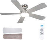 Ceiling Fans with Lights, 42 Inch Low Profile Ceiling Fan with Light And Remote Control, Flush Mount, Reversible, 3CCT, Dimmable, Quiet, Nickel Small Ceiling Fan for Bedroom Indoor/Outdoor Use A103-B0CLNLM3RR