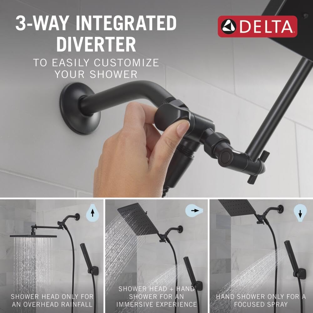 Matte Black Rain Shower Head and Handheld Combo, 10-inch Square Shower Head Rainfall, Overhead Rain Showerhead, Matte