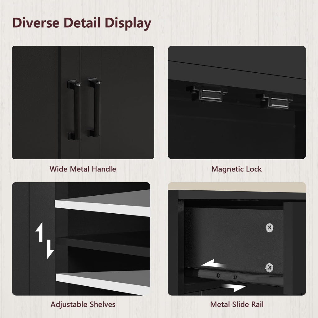 63" Buffet Cabinet with Storage, Sideboard Cabinet with 2 Adjustable Shelves and 4 Doors, Modern Farmhouse Coffee Bar