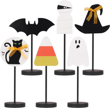 Wooden Halloween Tabletop Decorations Indoor Centerpieces - Set of 6