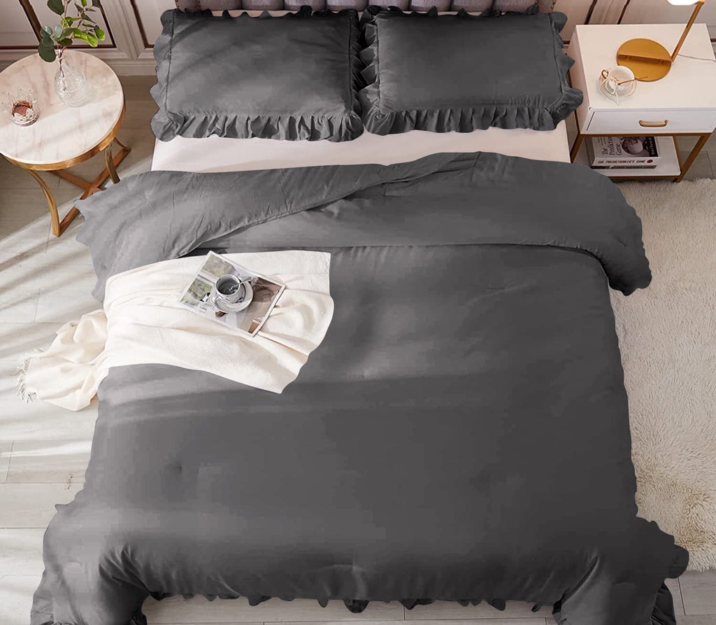 1 Piece Luxury Vintage Ruffle Comforter Premium Super Soft 550 GSM All Season | 1000 Thread Count | 100% Egyptian