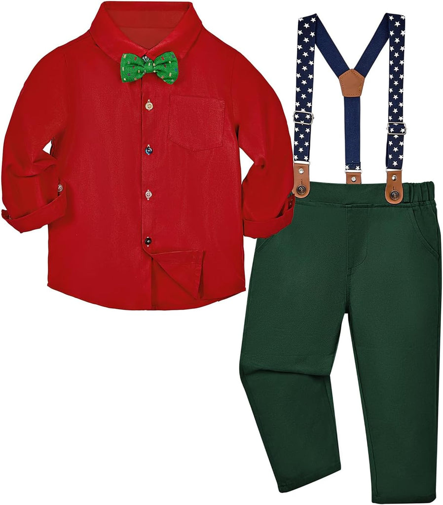 Toddler Baby Boy Clothes Suit,Removable Bowtie Shirt Suspenders Pant, Kids Gentleman Wedding Outfit Suit