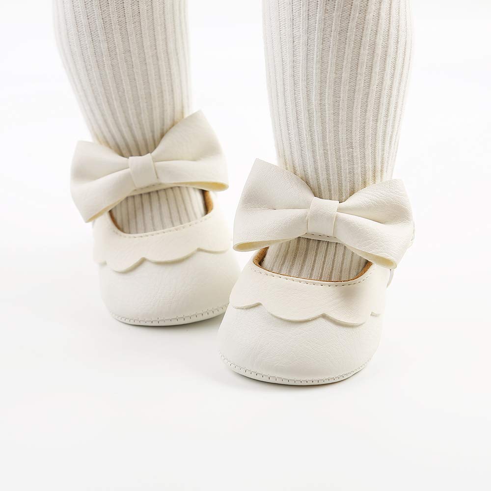 Baby Girls Mary Jane Flats with Bownot Non Slip Soft Sole PU Leather Newborn Infant Toddler First Walker Cirb Dress