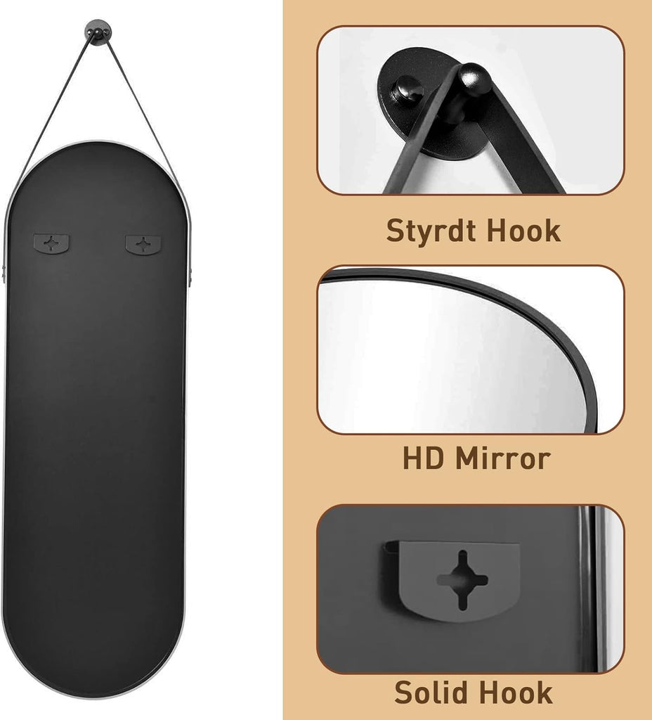 Full Length Mirror, Oval Wall Mounted Mirror, 48"x16" Door Mirrors Full Length with Hanging Leather Strap with