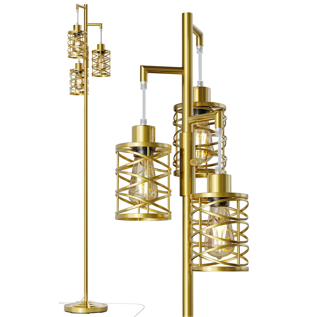 70" Industrial Floor Lamp, Stepless Dimmable Standing Lamp with 3 Bulbs, Farmhouse Corner Standing Tree Lamp, Tall