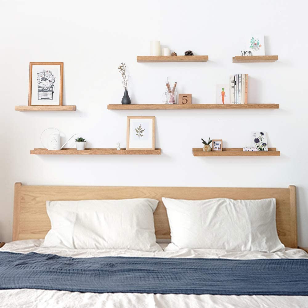 Floating Shelves Walnut Natural Wood Wall Shelves Small Picture Ledge, 12 Inches