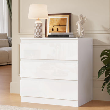 White Dresser with 3 Drawer Wide Wooden Chest