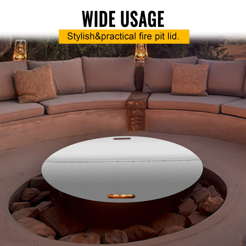 40 Inch Round Fire Pit Lid, 304 Stainless Steel Foldable Fire Ring Cover, Built-in Handle Design, 3mm Thickness