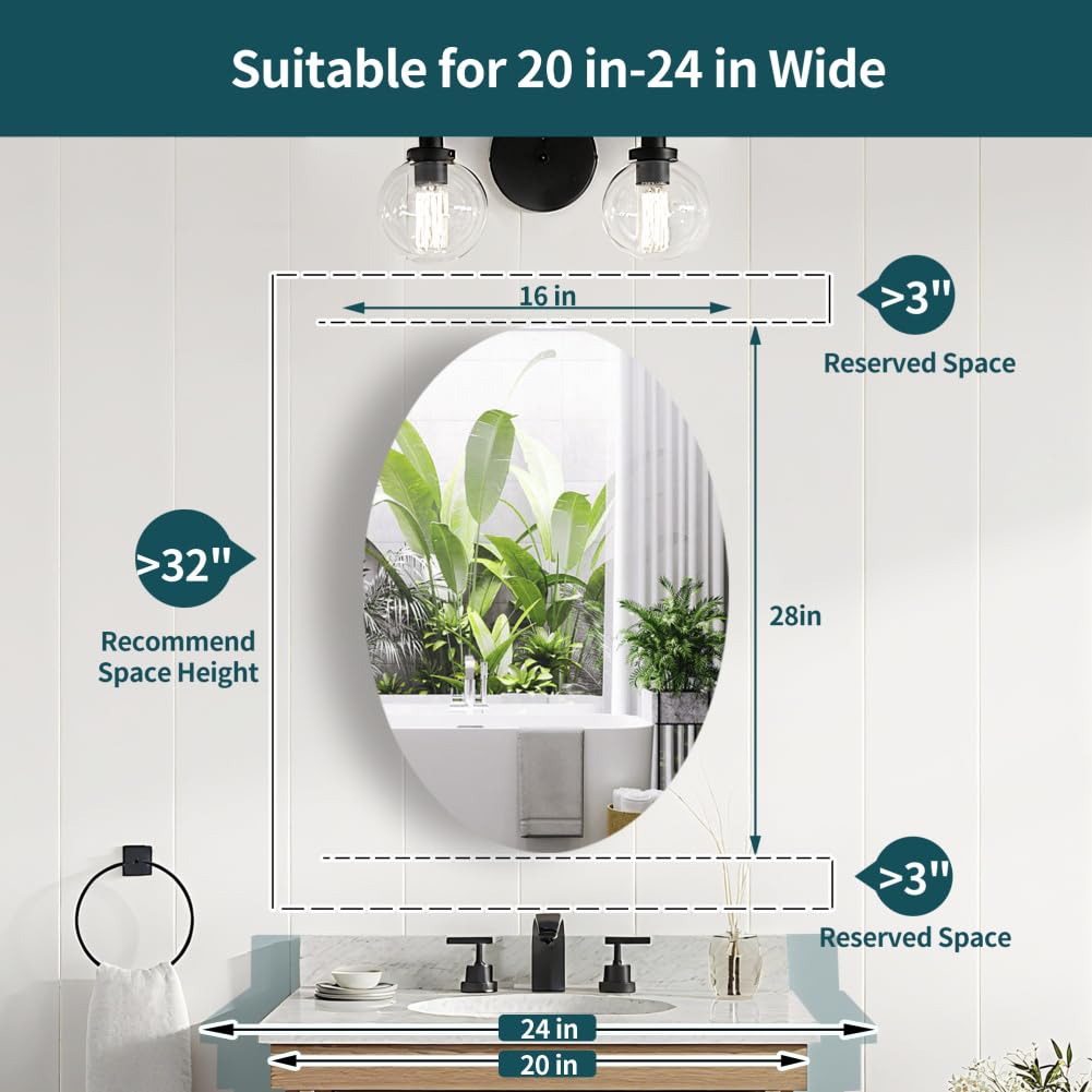 Oval Medicine Cabinet with Mirror, 18 inch x 26 inch Frameless Mirrored Medicine cabinets with Mirror, Surface Mounted