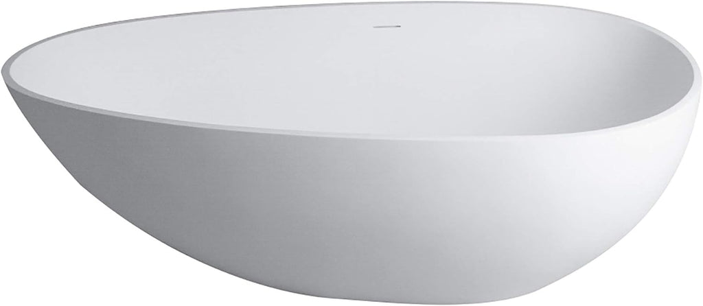 59 Inches Stone Resin Freestanding Soaking Bathtub, Handcrafted Solid Surface Flat Bottom Tub In Matte White, Cupc