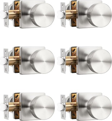 6 Pack Brushed Nickel Interior Passage Door Knob, Handle for Closet and Hallway Doors, Heavy Duty Square Non-Locking
