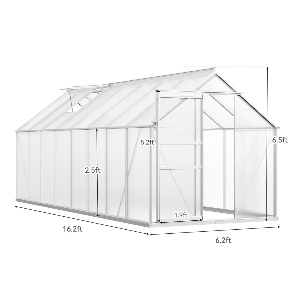16x6FT Polycarbonate Greenhouse for Outdoors, Large Heavy Duty Aluminum Greenhouses with Sliding Doors and Vent