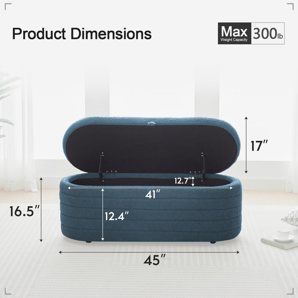Storage Ottoman Bench, 45-Inch Boucle Upholstered Entryway Shoe Seat Bench with Storage, Modern Padded Blanket Chest