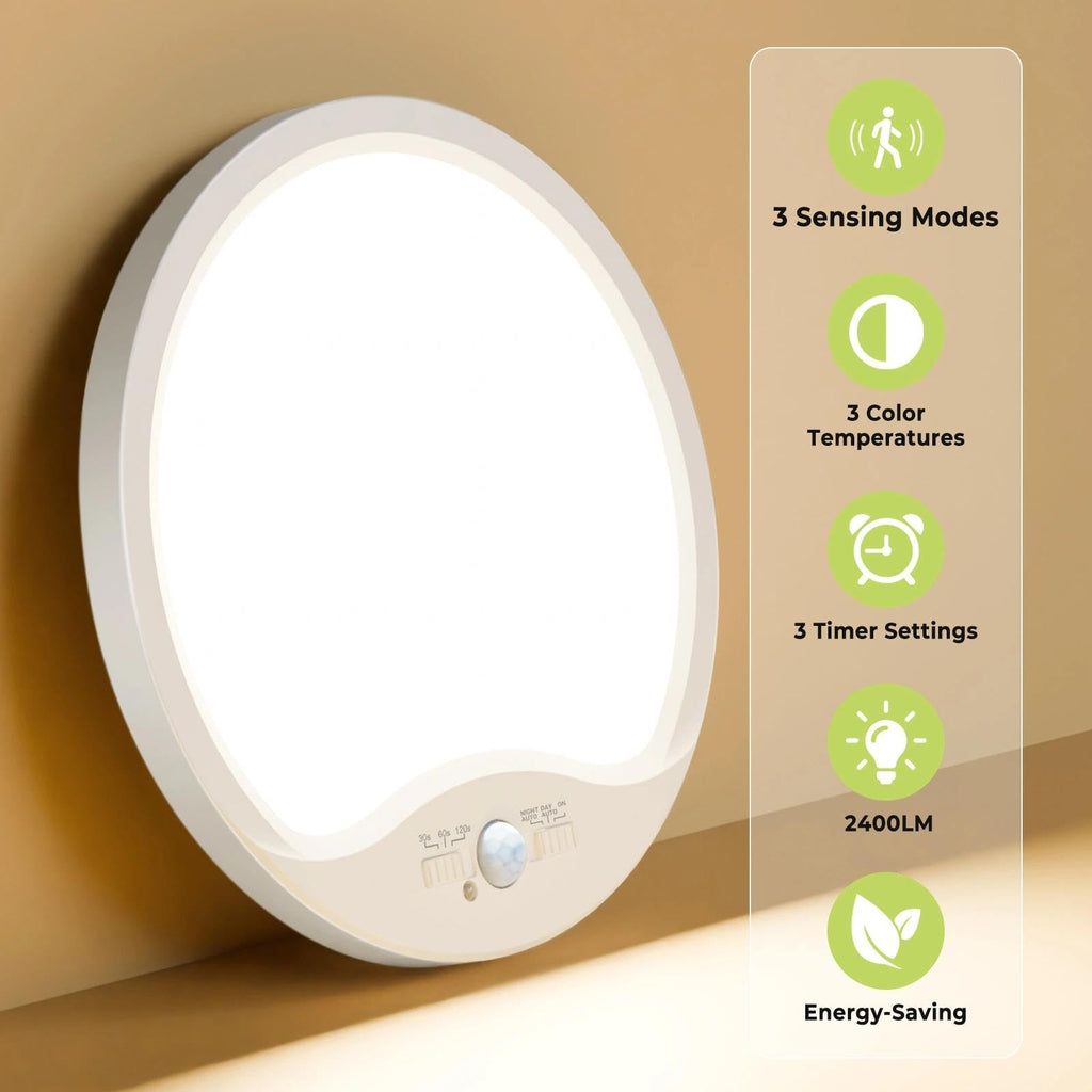 4 Pack Motion Sensor Ceiling Light Wired, 3000K/4000K/6500K LED Flush Mount Ceiling Light Fixture, 12Inch 24W Motion