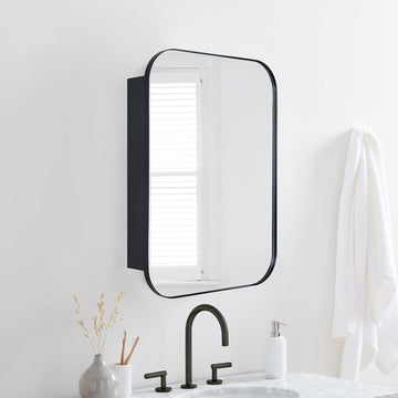 Black Rectangle Bathroom Medicine Cabinet with Mirror Matt Black Recessed and Surface Mount Stainless Steel Metal