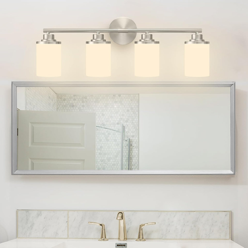 Bathroom Light Fixtures,Brushed Nickel Bathroom Lights,4-Light Vanity Light,Bathroom Light Over Mirror,Modern