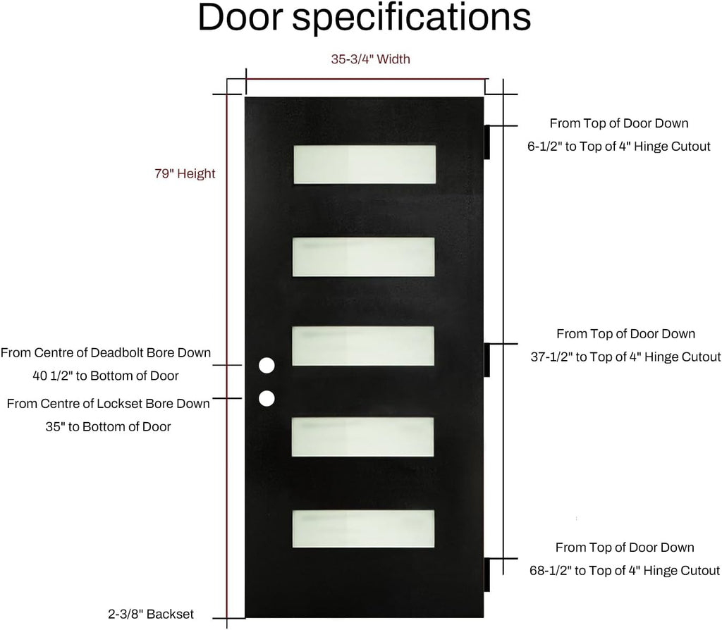 36" x 80" Fiberglass Entry Door, Modern Front Door with Vinyl Frame & Brickmould, Black Finished Knock-Down Fiberglass