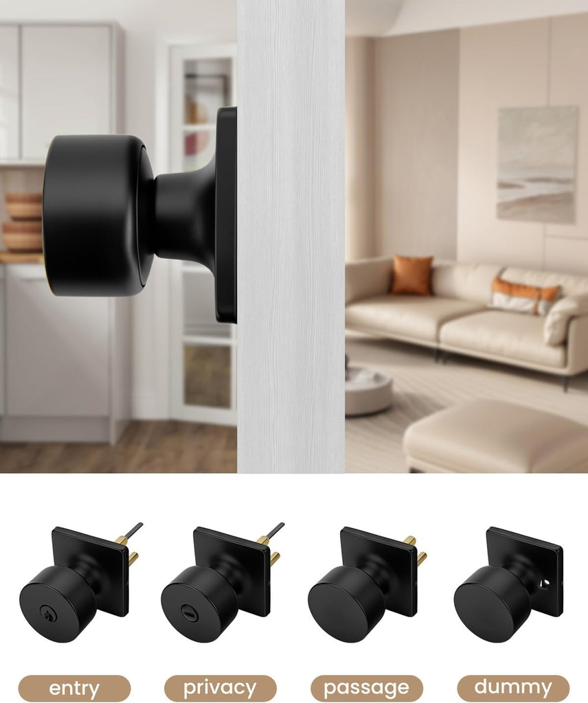 2 Pieces Black Dummy Door Knobs, Inactive Half Dummy Door Knob No-Turning Dummy Closet Door Knobs